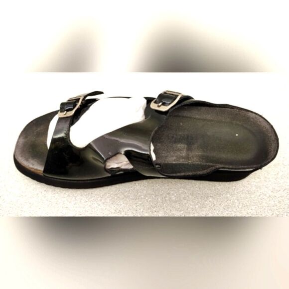 Mephisto Black Patent Strappy Wedge Heel Sandals Sz 9 Shoes - Picture 5 of 16